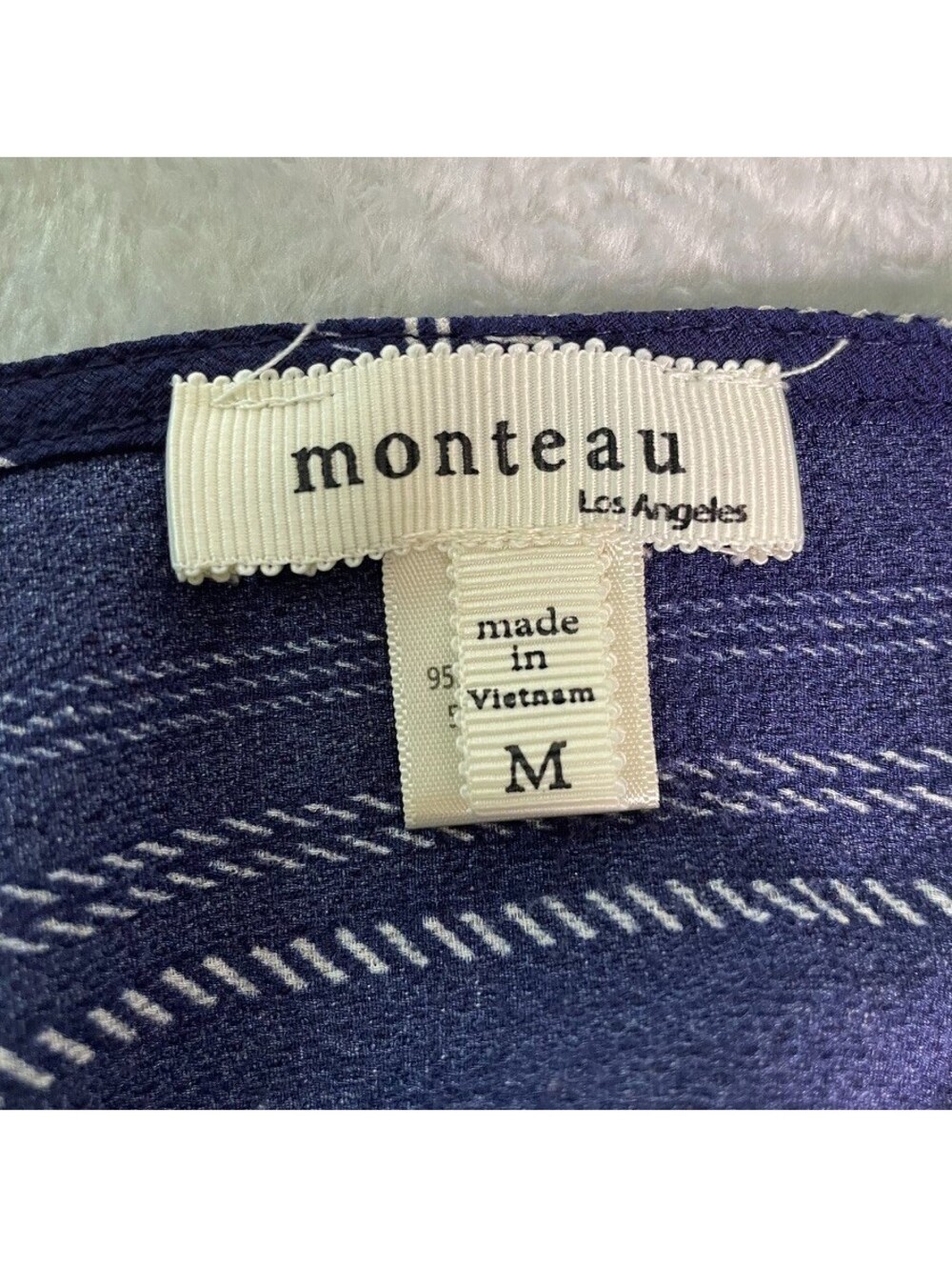Monteau Los Angeles Jumpsuit Womens M Blue Striped Wide Leg Surplice Pockets - Picture 9 of 11